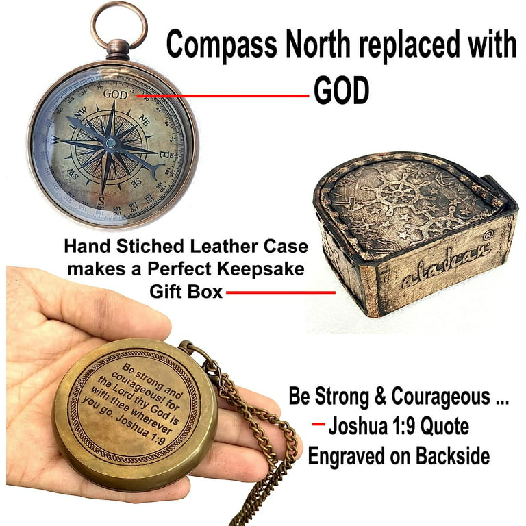 MARINE ART HANDICRAFTS Brass Compass for Religious Gifts, Confirmation Gifts,  Baptism Gifts, Best Easter, Christian Gifts for Men, Catholic Gifts,  Birthday Gifts, Gifts for Teen Age, Graduation Gifts. Be Strong and  Courageous