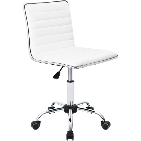 Homall Mid Back Task Chair,Low Back Leather Swivel Office Chair,Computer Desk Chair Retro with Armless Ribbed (White)