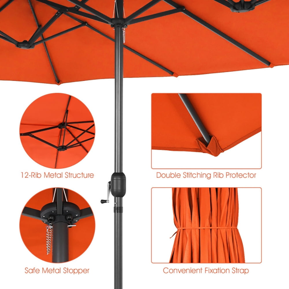 Aimee Lii 15 Feet Patio Double-Sided Umbrella with Hand-Crank System, Sunbrella Patio Umbrellas, Orange
