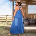thumbnail image 5 of AURA Plus Size Deep V Neck Denim Maxi Dress Sleeveless Elegant Summer Commuter Style, 5 of 7