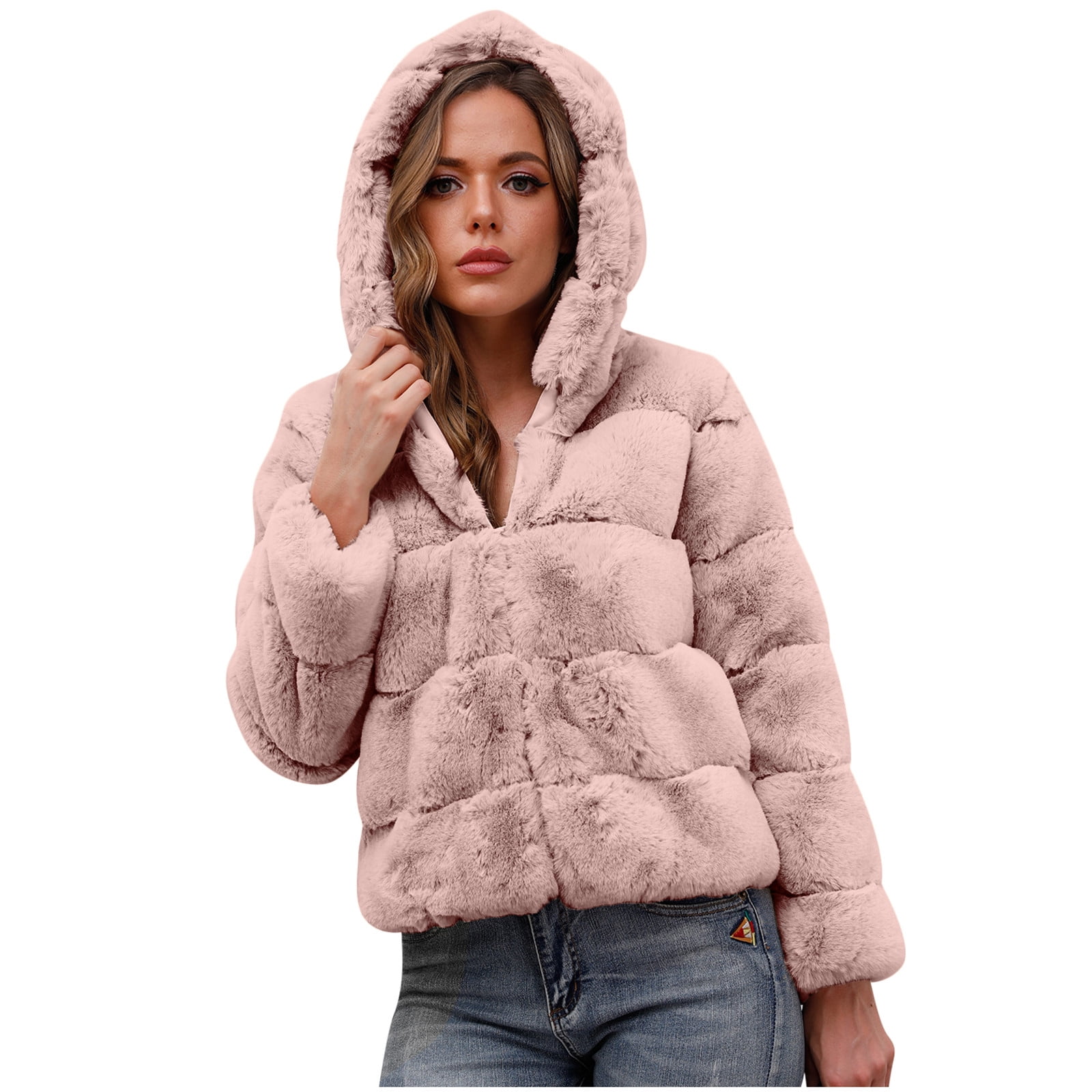 【THE MOZZ】Winter Fur Zip-Up Jacket Leesechin Women's Winter Furry Long Sleeve Zipper Faux Fur