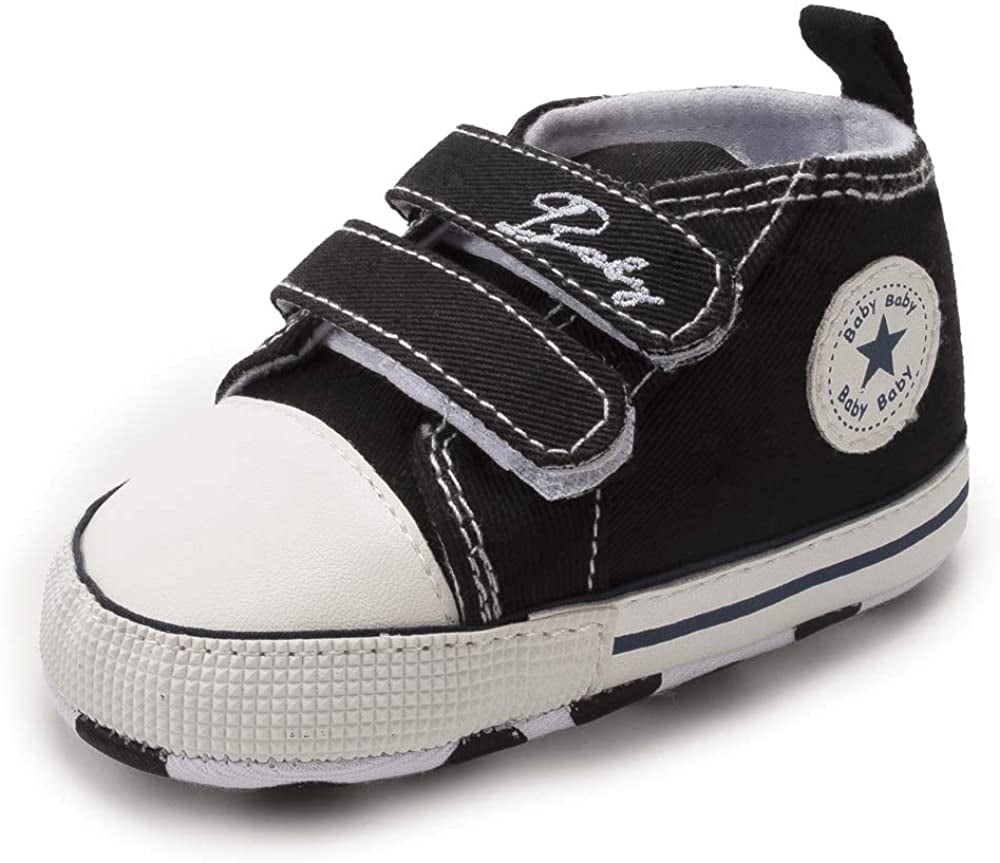 Baby Girls Boys Canvas Shoes Infant Soft Anti-Slip Sole Newborn First Walkers Star High Top Unisex Toddler Denim Sneaker 