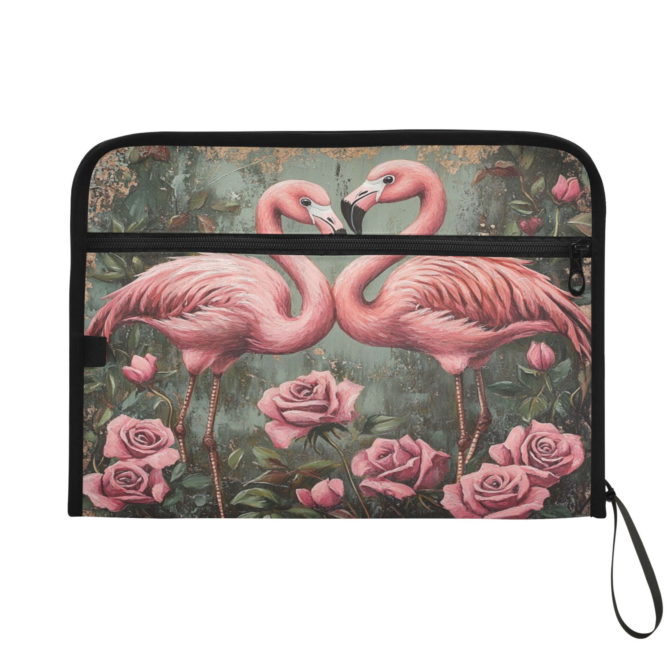 WOBOGO Ragged Pink Flamingo Expanding File Folder Letter Size Accordion Filing Organizer 13 Pocket Separate Organ Pocket