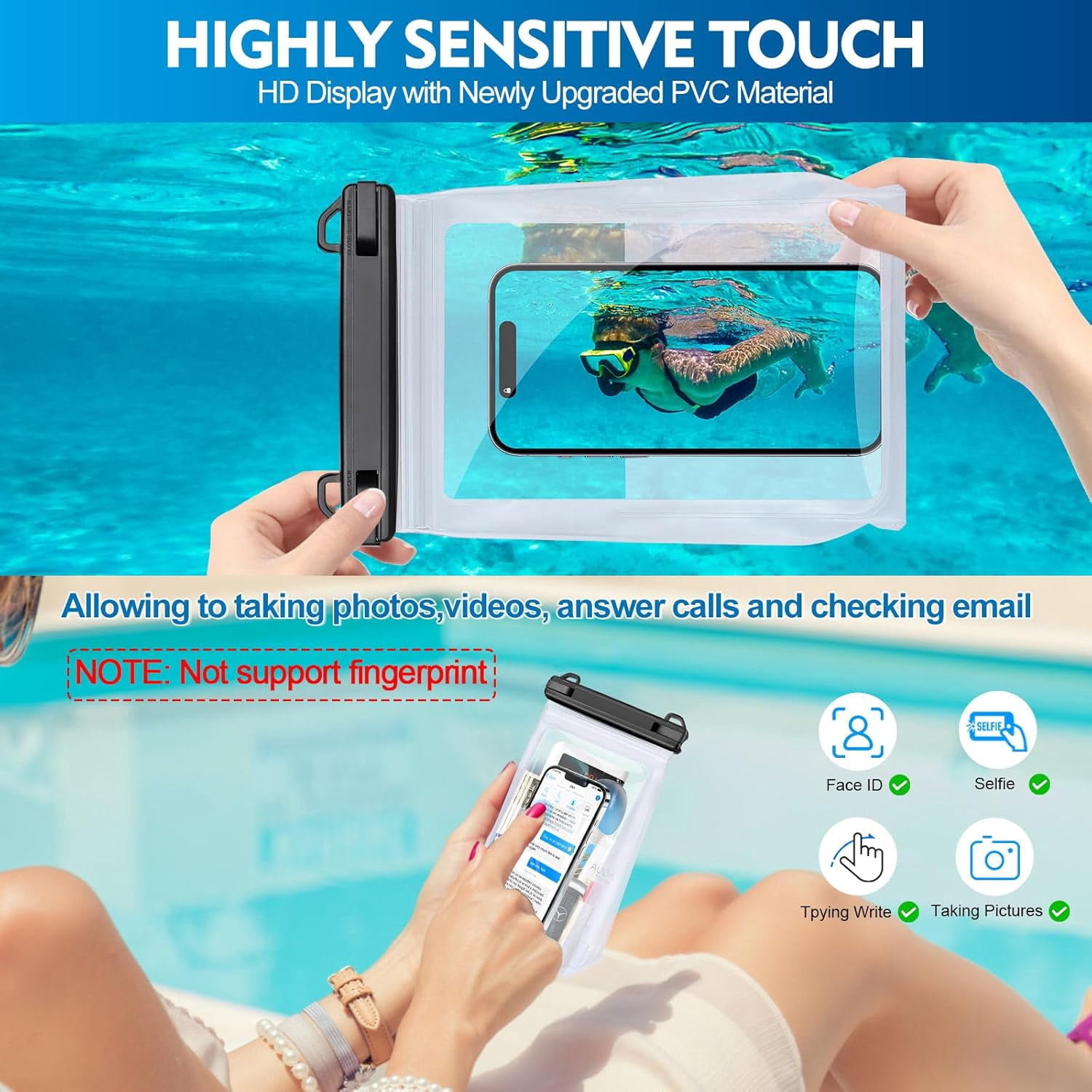 PEDVSTY Large Waterproof Phone Pouch [with Sealing Strip], Floating for Kayak Beach Cruise Essentials, IPX8 Dry Bag iPhone 17/16/15/14 Pro Max Galaxy S26/S25 All Phones White
