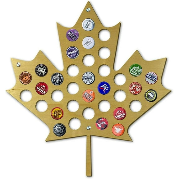 Torched Maple Leaf Beer Cap Holder Wall Mount Display Decor 19"x16"x0.25"