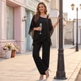 thumbnail image 6 of CIENVNSTG Mother Of The Bride Pant Suits Cold Shoulder Chiffon Ruffle Top And Wide Leg Pants Two Piece Pant Suit Wedding Guest Outfit Black L, 6 of 8