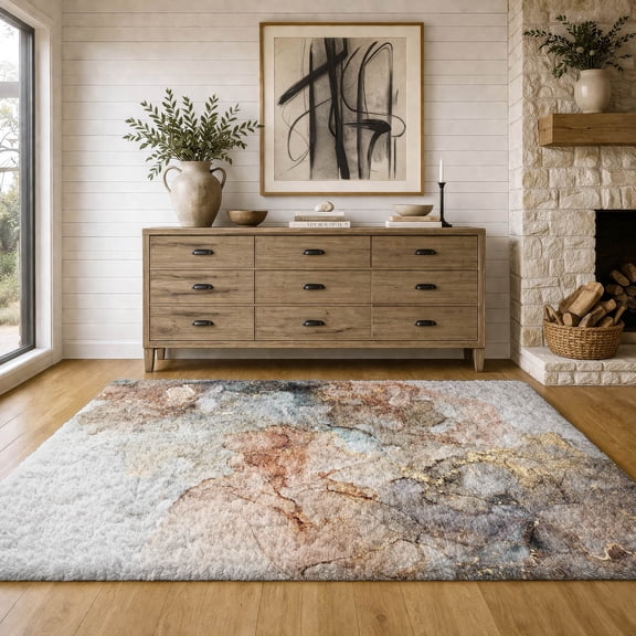 Addison Rugs Dream Shag Premium Machine Washable Transitional Watercolors Beige Rectangle Rug, 10' x 14'