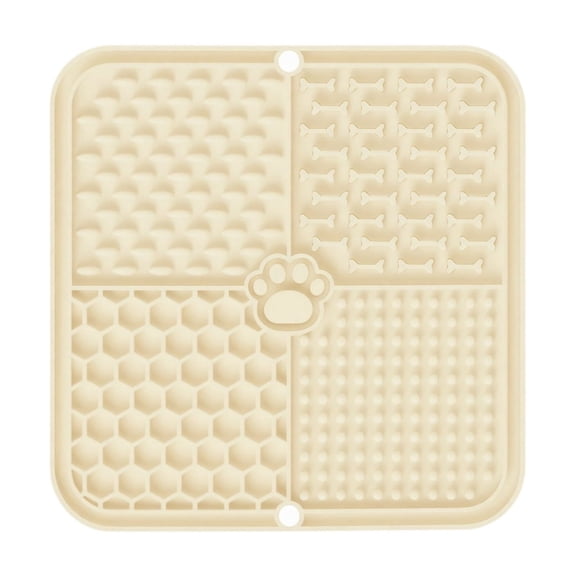 Silicone Pet Mat, Dog Licking Mat, 6X6 Inch Grade Silicone Lick Mat for Dogs, Cup Compatible Dog Slow Feeder in Beige, with Paw Print Design and Honeycomb Texture for Slow Eating,