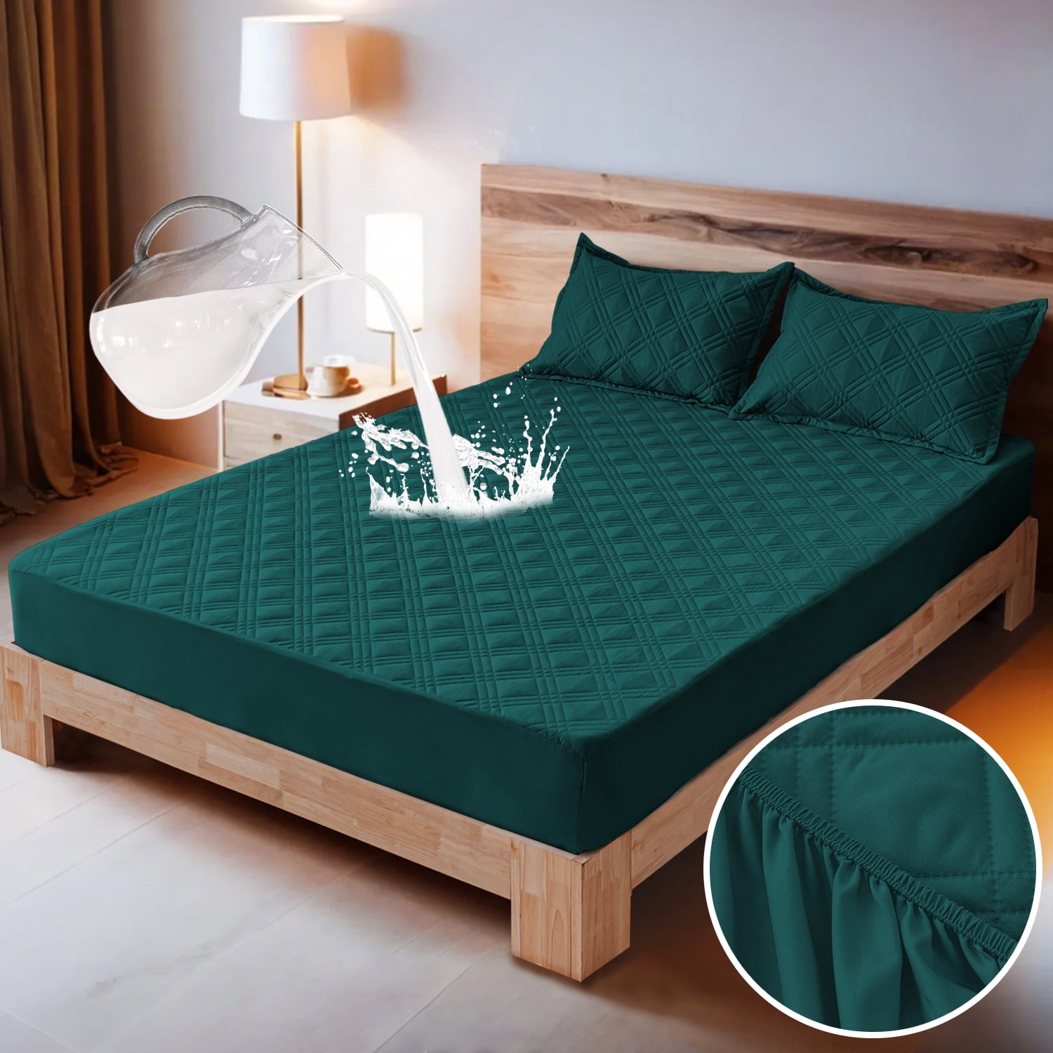 Waterproof Fitted Mattress Pad Cover Protector Queen Size Bed Quilted Mattress Cover Cotton Mattress Topper Dust Cover Soft Washable 12 Inch Deep Pocket Elastic Band（Blue）