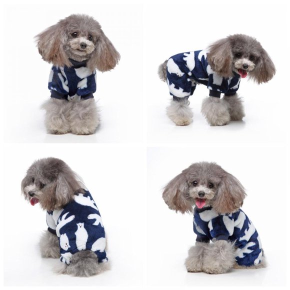 Combinaison en Velours Doux pour Animaux, Pyjama Imprimé Ours Polaire pour Chiens et Chats, Costume Automne & Hiver pour Petits et Moyens Chiens