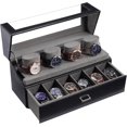 thumbnail image 1 of ProCase Estuche de 10 Relojes, Caja Exhibidor Almacenaje Relojero Visible Organizador Doble Capa para Hombre (Negro), 1 of 16