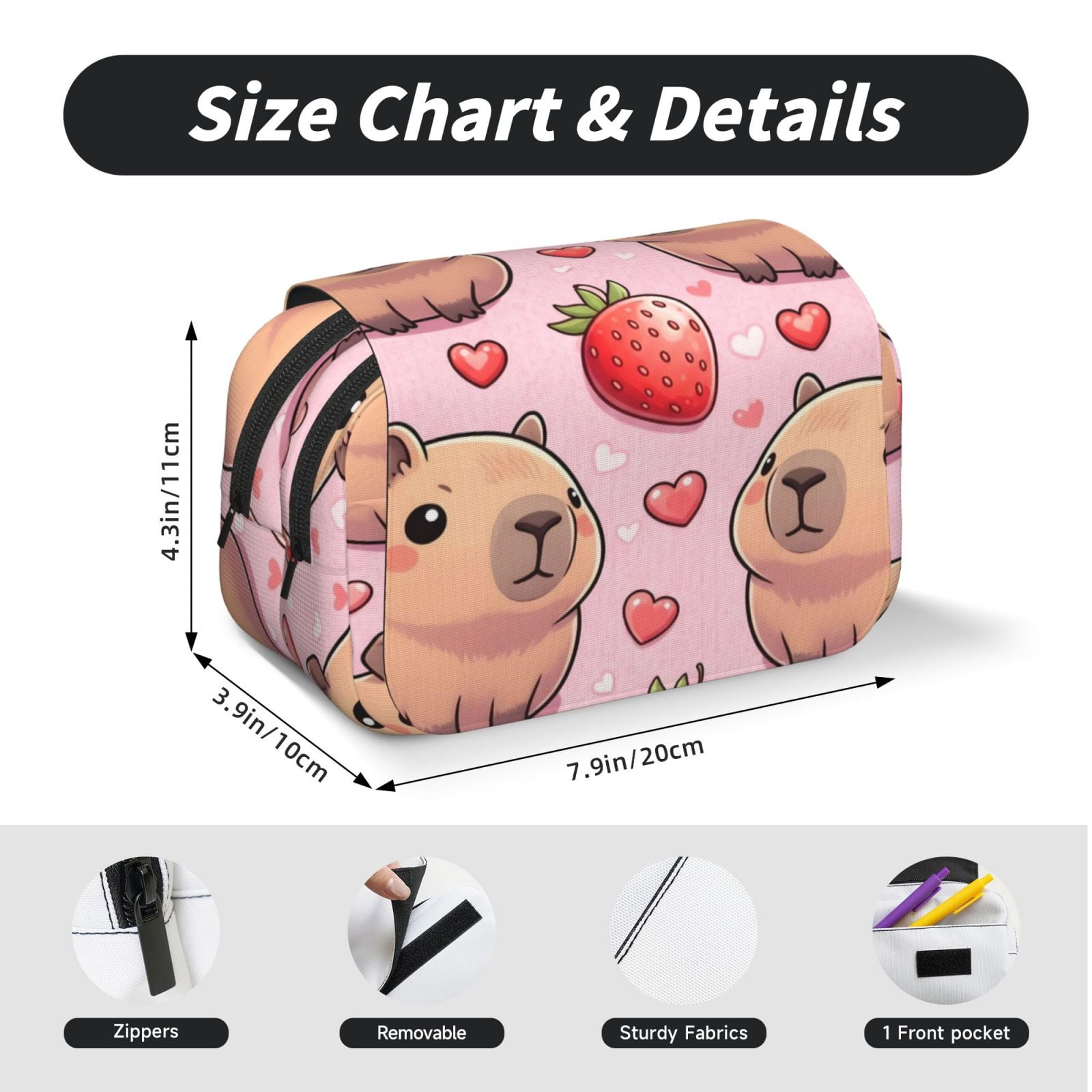 Large-Capacity Flip-Top Double-Layer Pencil Case, Multi-Functional Pocket Pen Case, Durable Stationery Organizer Pusheen Capybara Pattern 4