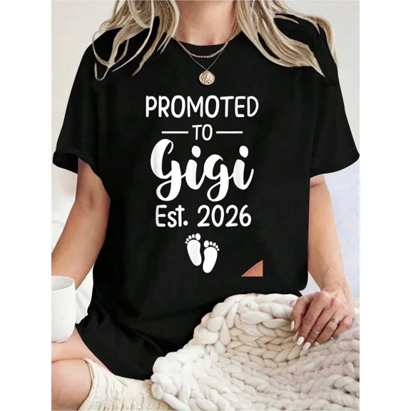 Promoted To Gigi Est 2026 T-Shirt New Grandmother Announcement Top Funny Retro Style Grandma Reveal Tee Comfortable Short Sleeve Women Apparel