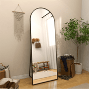 GLSL Length Mirror Arch Standing Floor Mirror, 64x21 Arched Wall Mirror, Black