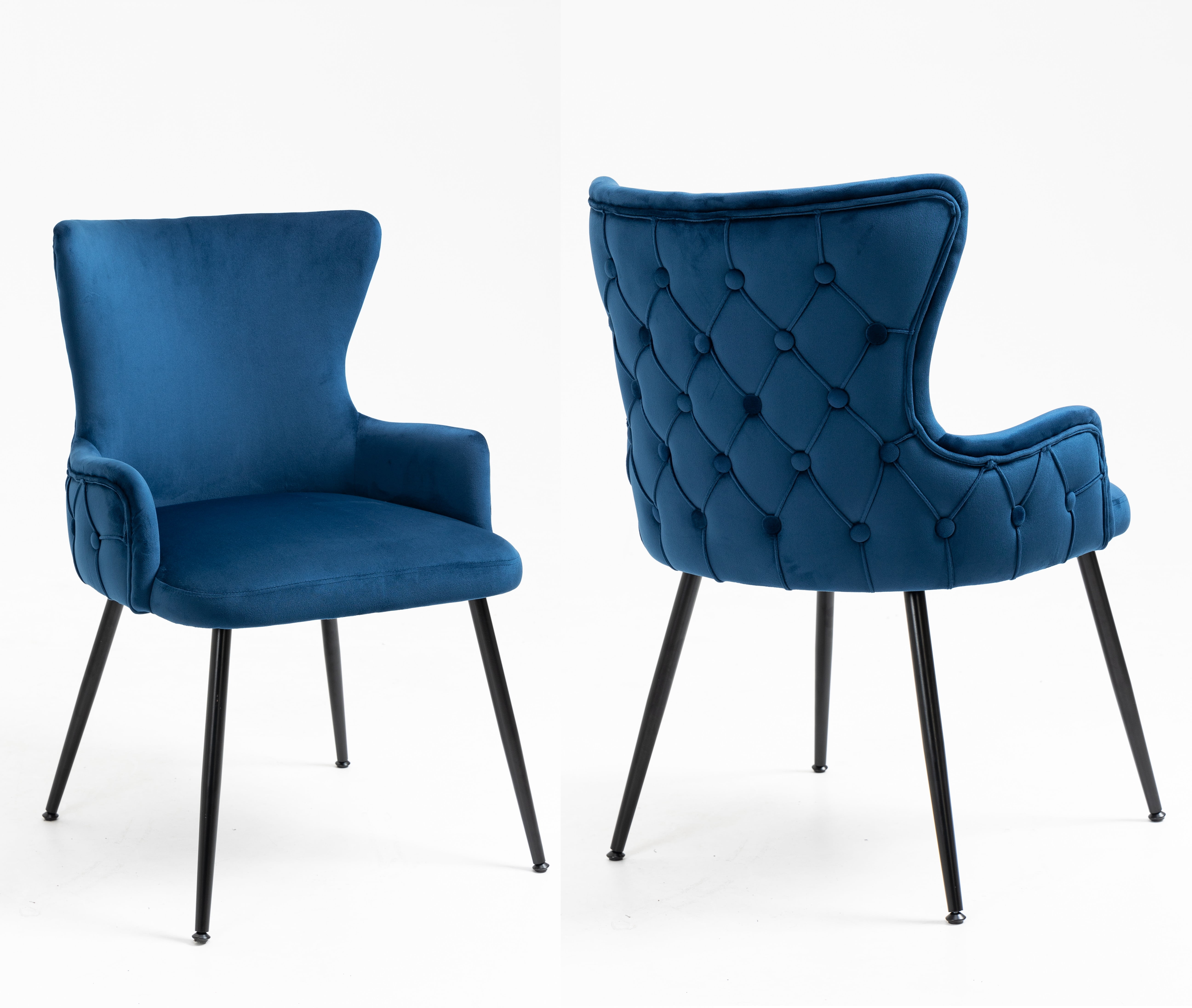Set of 2 Wingback Upholstered Dining Chairs with Metal Legs, Velvet