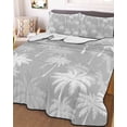 thumbnail image 3 of Quilts Full Size, Tropical Palm Tree Soft Comforter Bedding Set for Bed, Gray White Plants Coastal Leaf Beach Lightweight Quilted Bedspread with Pillow Cover(2 Pieces) for All Season, 78x90 Inch, 3 of 9