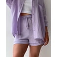 thumbnail image 2 of AURA Women Two Piece Outfit Long Sleeve Shirt Drawstring Shorts Casual Set, 2 of 5