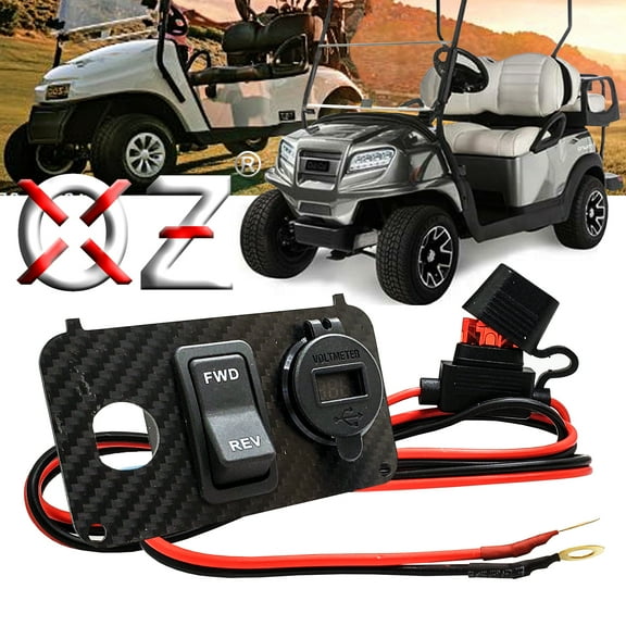 OZ-USA Carbon Fiber Golf Cart Volt Meter Key Switch Plate Dual 3.1A USB Charger Compatible with EZGO TXT PDS Electric 36V 48V