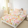 thumbnail image 4 of Feelyou Teens Flower Floral Queen Sheet Sets, Cute Groovy Blossoms Plant Flat Sheet, Kawaii Princess Style Queen Fitted Sheet, Breathable Home Decor, 4pcs, 4 of 7