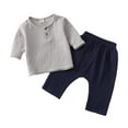 thumbnail image 1 of Girls Spring Outfits Solid Pullover Long Sleeve Linen Nine Inch Pants Crewneck Toddler Boy Clothes Gray 18-24 Months, 1 of 2