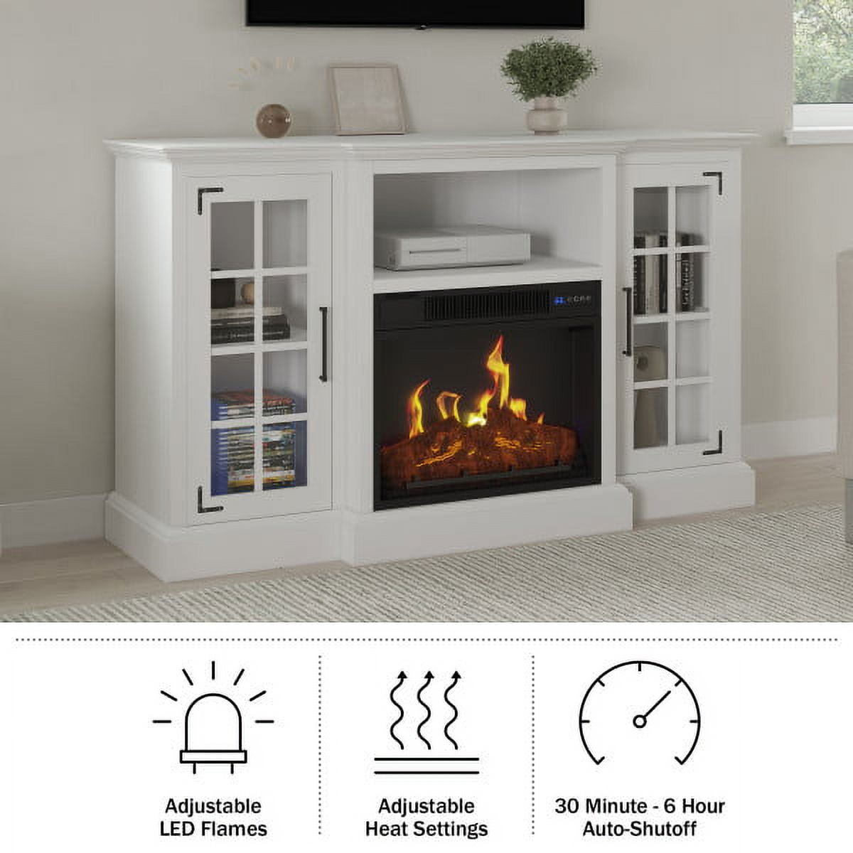 TV Stand with Electric Fireplace Fits TVs up to 65-Inc LED Flames by Northwest (White) Sansujyuku sansujyuku.com