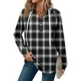 thumbnail image 4 of WTOBBY Women's Fashion Raglan Sleeve Long Sleeve Pullover with Pockets Preppy Graphic Hoodie, Retro Button Plaid Design, Comfortable and Trendy for Casual and Lounge Wear,Black L, 4 of 5