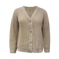 thumbnail image 4 of idosla Women's Chunky Knit Open Front Sweater Long Sleeve Button Loose Short Cardigan Outerwear Coats (Beige, XL), 4 of 4