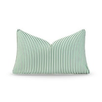Hofdeco Premium Coastal Patio Indoor Outdoor Lumbar Pillow Cover Only, 12"x20" Water Resistant for Backyard, Couch, Green Stripe