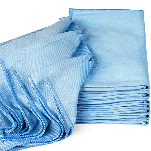 Blue 16 x 16 Bulk 12 Pack Microfiber Glass Cleaning Cloths Lint Free 