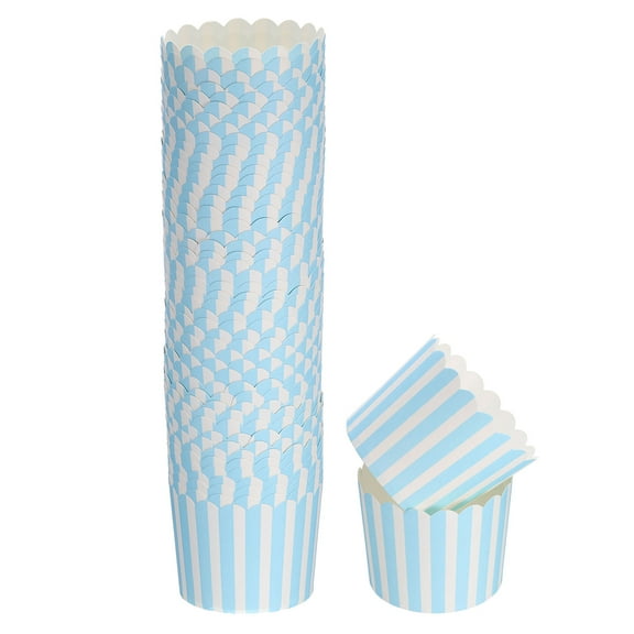 50Pcs Paper Baking Cups 6oz Bulk Cupcake Muffins Liners Cases Wrappers Pinstripe Blue