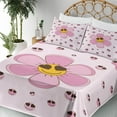 thumbnail image 3 of Ambesonne Emoji Fitted & Top Sheet Set with Shams, Spring Floral Face Heart Eyes, Soft Pink Mustard, 3 of 5
