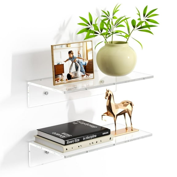 NIUBEE Acrylic Floating Wall Shelves, Elegant Clear Shelves for Wall Display - Sturdy, Stylish & Versatile - Perfect for Home, Office & Travel Trailer