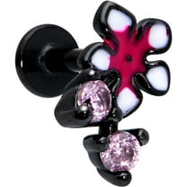 Body Candy Womens 16G Black PVD Steel Pink Flower Labret Monroe Lip Ring Tragus Cartilage Stud 1/4"