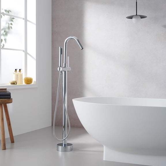 Marina Brass Freestanding Tub Faucet in Polished Chrome with Handshower