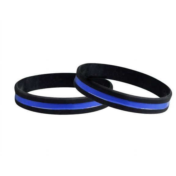 Bulk Police Thin Blue Line Awareness Silicone Bracelets (25 Bracelets)