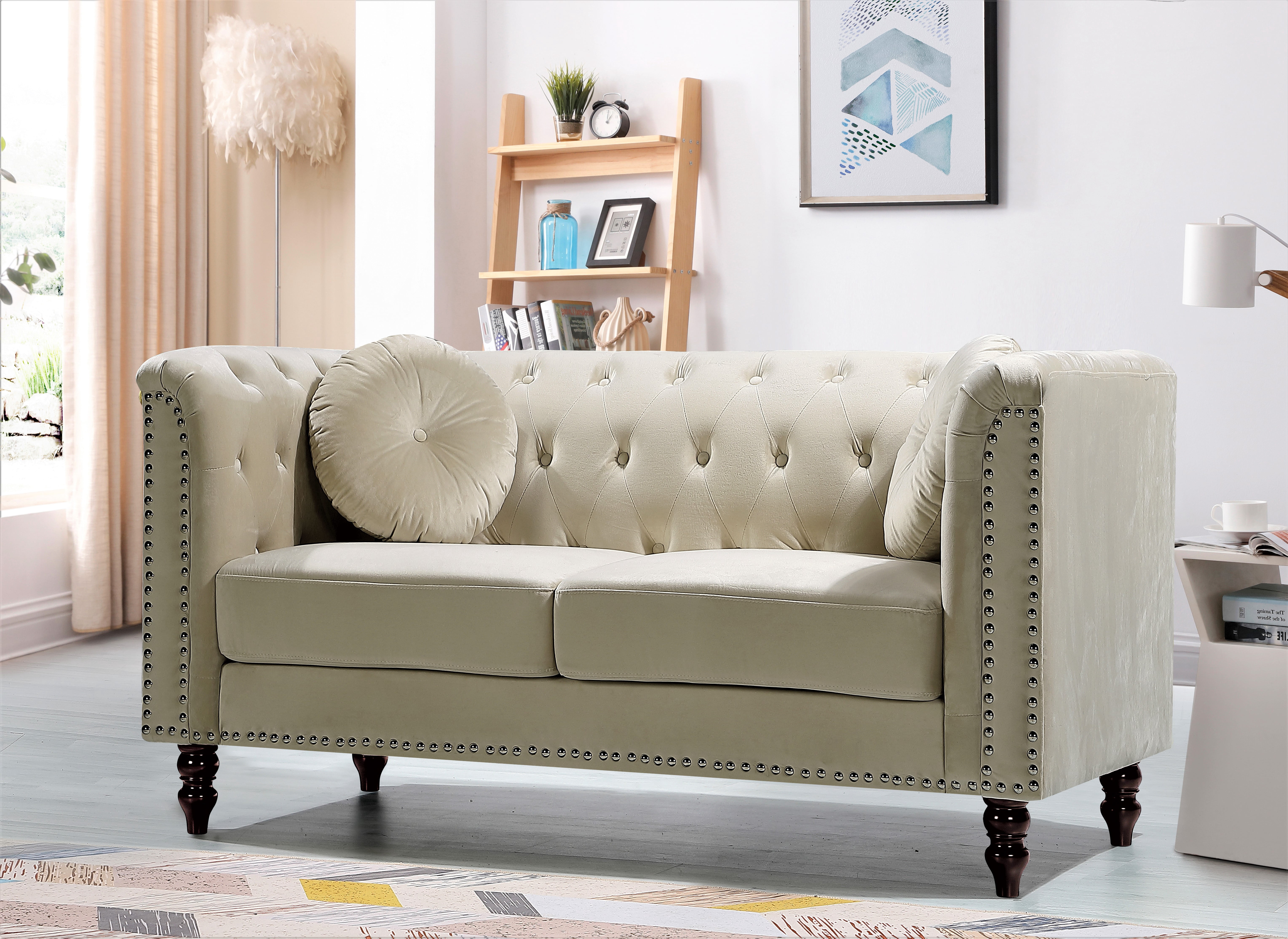 Uspridefurniture Aathish 65'' Velvet Rolled Arm Loveseat,Beige