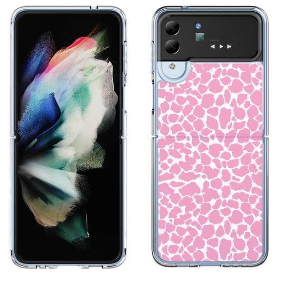 Shockproof Bumper Phone Case for Samsung Galaxy Z Flip 4 5G, by OneToughShield ® - Giraffe/Pink