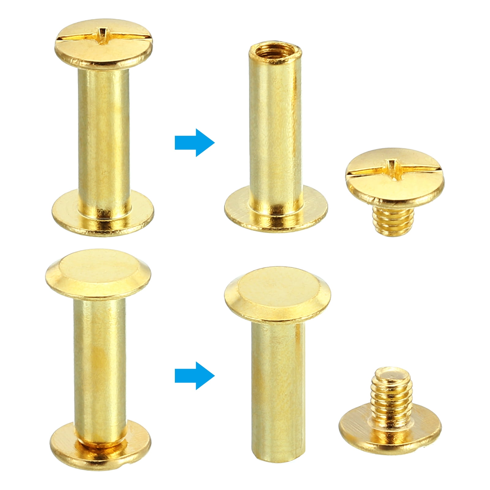 100 Sets Chicago Screws, M5x18mm Brass Plated Chicago Screw Phillips Binding Post Screw Rivets for Leather, Golden