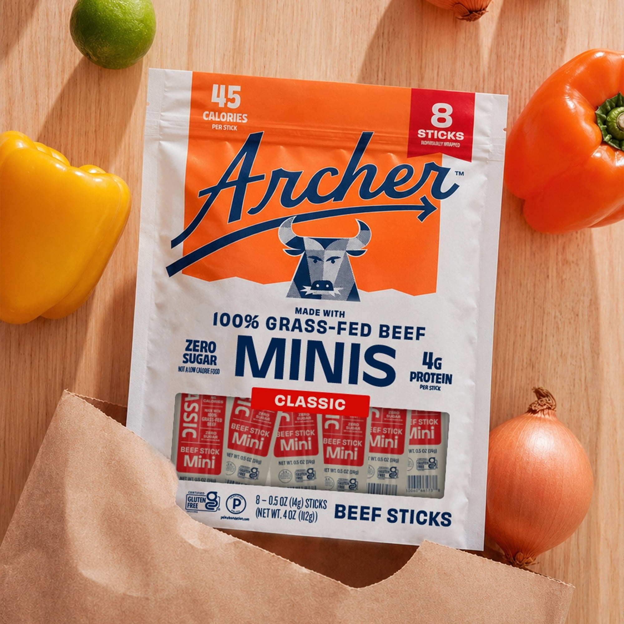 Archer Classic Beef Mini Jerky Sticks, 0.5 oz, 8 Count