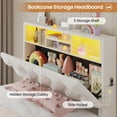 thumbnail image 4 of Afuhokles Twin Bed Frame with Bookcase Headboard,LED Bed Frame with 4 Storage Drawers,Power Outlet, Modern Velvet Upholstered Platform Bed with 5 Shelf, No Box Spring Needed, Creamy White, 4 of 8
