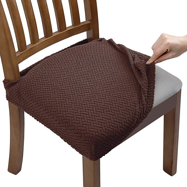 Fundas elásticas para sillas con estampado de jacquard de 4 piezas, extraíbles y lavables, para comedor, cocina, oficina, hotel (con correas para el respaldo)