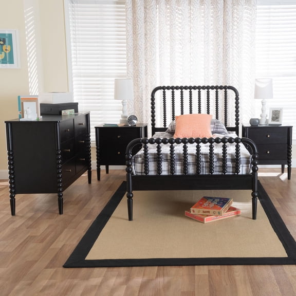 Baxton Studio Lucera Mid-Century Bedroom Set, Twin, Black