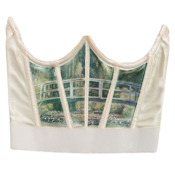 Larry Women Vintage Angel Print Corset Girdle Boned Waist Shaper Underbust Bustierpangjing