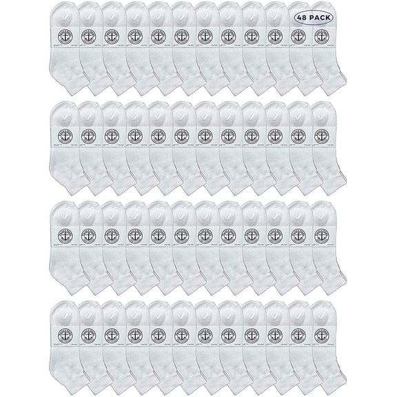 48 Pairs Of Yacht & Smith Men Wholesale Cotton Sport Athletic Mid Ankle Socks Bulk Case Pack Size 10-13 (White)