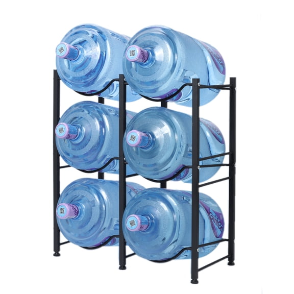 OYEAL 3-Tier 5 Gallon Water Jug Holder, 6 Slots Heavy Duty Water Bottle Rack, Double Row Water Jug Holder Rack for Home, Kitchen or Office, Black