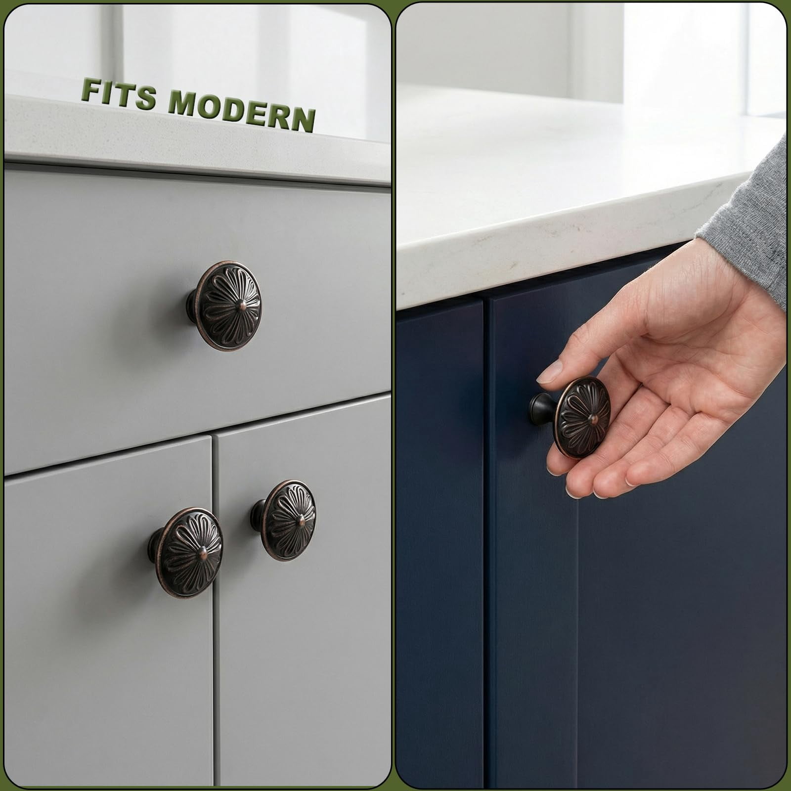 Antique Brass Cabinet Knobs Handles 10 Pack,Solid Zinc Alloy 1.4"Dia Round,Vintage Brass Kitchen Cabinet Handles for Cabinets and Drawers,Drawer Knobs Pulls Vintage Dresser Knobs Closet Door Knobs