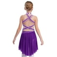 thumbnail image 4 of Oyolan Justaucorps-Robe Sans Manches à Col Licou pour Filles, Superposition en Maille, Dos à Bretelles, Ballet Lyrique, Tenue de Danse, Violet 6, 4 of 5