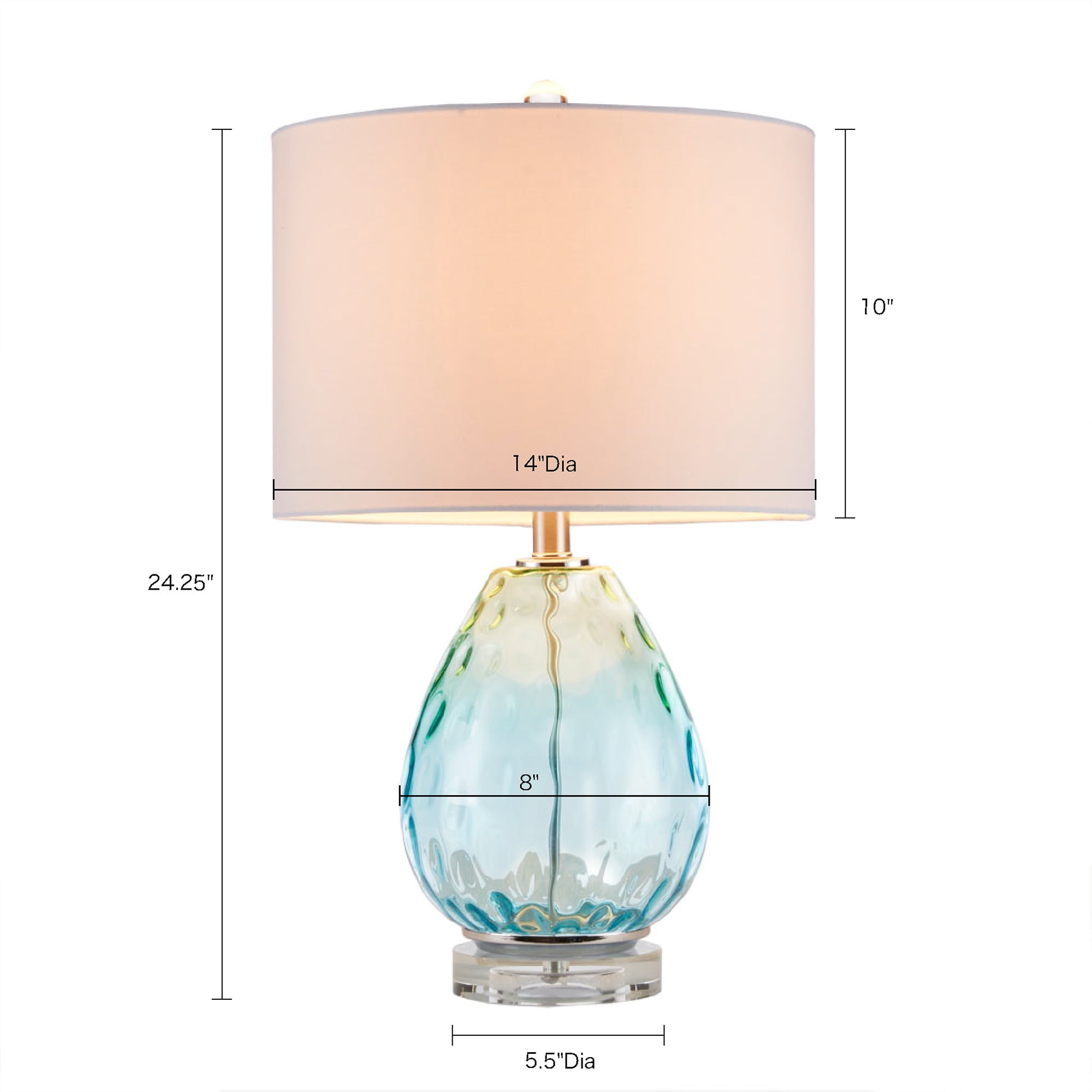 Witaxima Ombre Glass Table Lamp 24.25" Height, Blue & Green Glass Base with White Drum Shade, E26 Socket, 72" Cord, Includes 9W LED Bulb