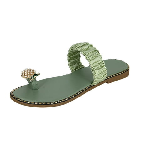 

Wandatree Women s Pearl Flat Bohemian Casual Sandals Slippers Beach Shoes Sliders Green 6