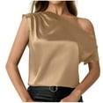 thumbnail image 2 of Elvqul Womens T Shirts Tops Summer Solid Color Brown Dressy Blouses for Juniors, 2 of 4
